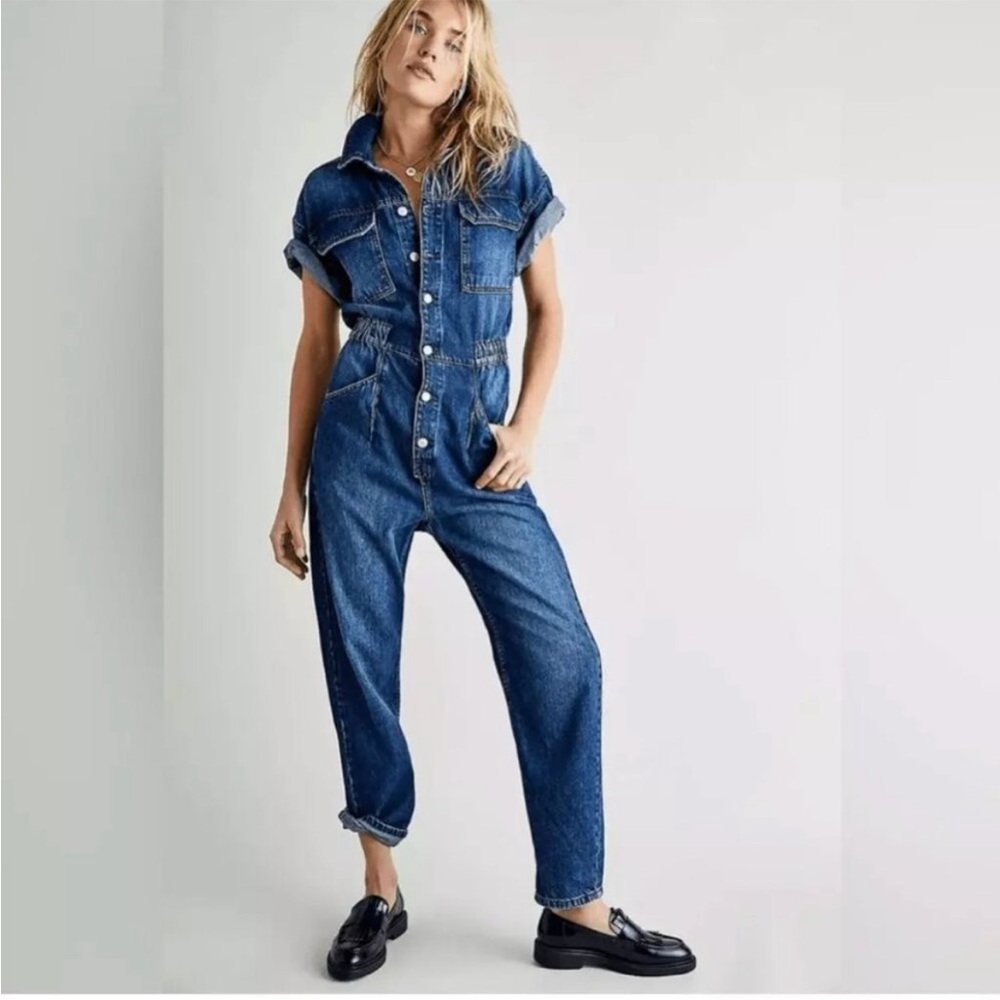 Free People Blue Denim Jeans Overalls